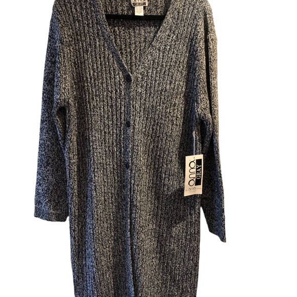 Anna Gray Long Cardigan Sweater  Womens Medium Button Front Black White - Picture 1 of 6